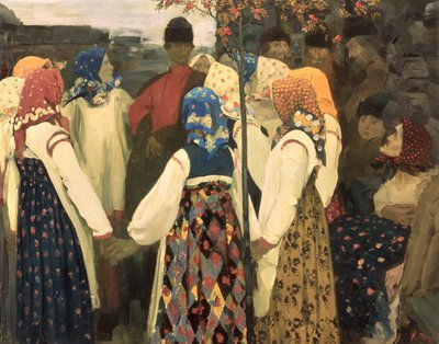 Ein Junge hat sich in den Rundtanz des Mädchens eingeschlichen, 1902 von Andrei Petrovich Ryabushkin